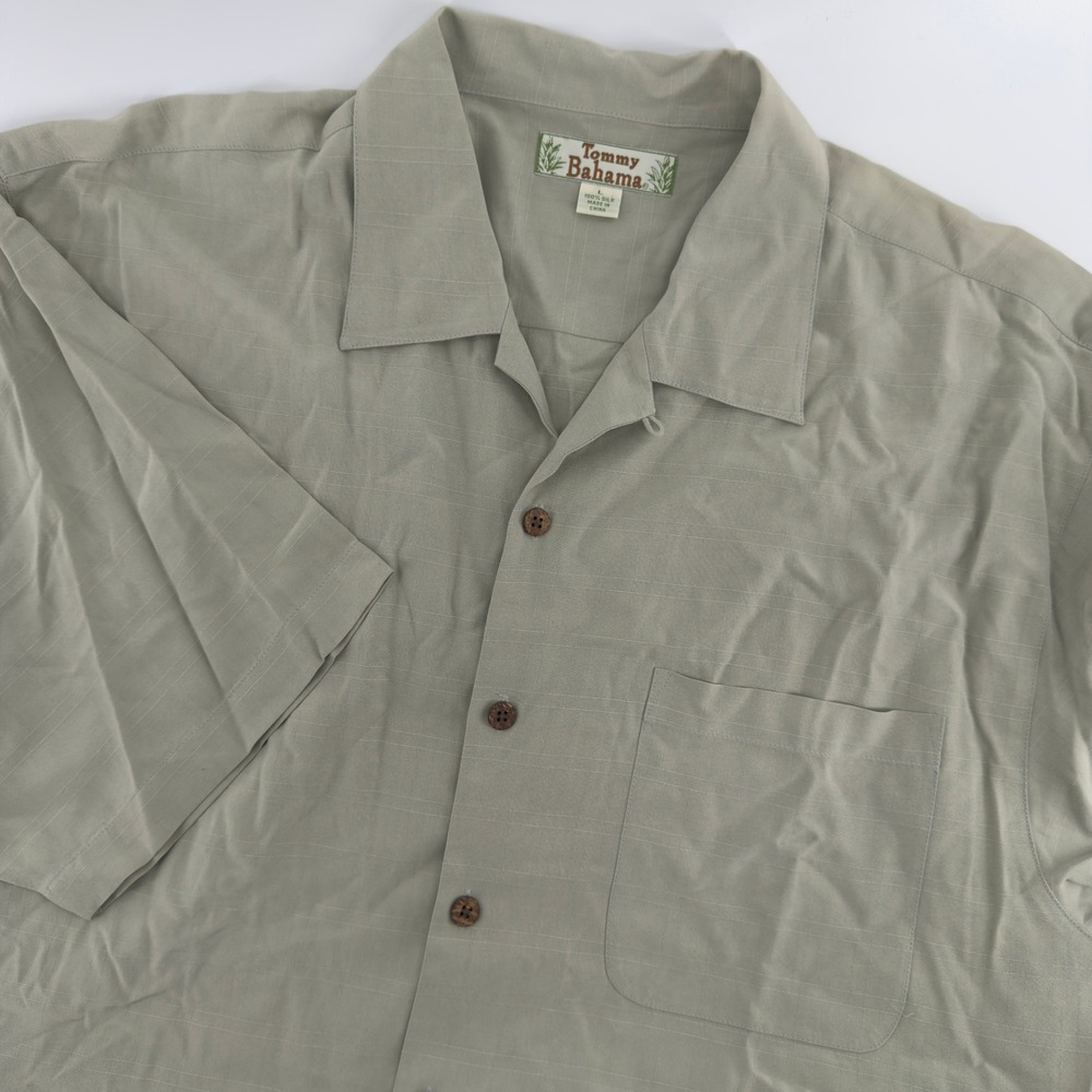 Tommy Bahama‎ Mens Sage Green 100% Silk Short Sleeve Camp Shirt Large